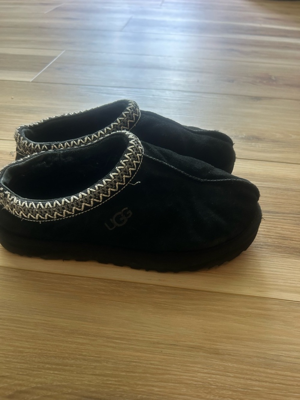 UGG Black Suede Slip-On Clogs with Braided Trim